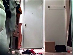 Smoking hot teen changing for shower