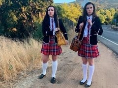 Zwart, Pijpbeurt, Bruinharig, Handbeurt, Interraciaal, Schoolmeisje, Tiener, Trio