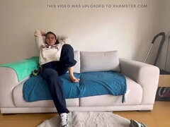 Hot Latina GF Smells & Worships My Dirty Feet Until I Cum - Foot Fetish Orgasm!