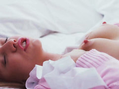 Brunette brune, Femelle, Masturbation, Petite femme, Russe, Élève, Solo, Nénés