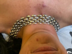 Darkhaired babe in a fishnet playing with her snatch