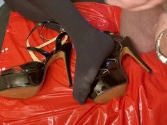 Negro, Pies, Masturbacion con pies, Tacones, Nylon, Zapatos, Medias largas, Calientapollas