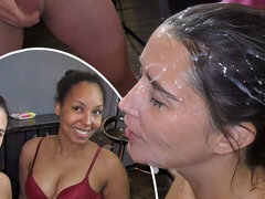 Blasen, Britisch, Braunhaarige, Spermaladung, Aufs gesicht abspritzen, Handjob, Hd, Interrassisch
