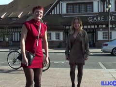 Emeline and M&eacute;lanie have fun with a strap-on before taking a good cock