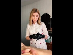 Blondine, Cfnm, Spermaladung, Schwanz, Handjob, Latex, Milf, Krankenschwester