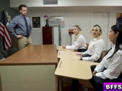 Students tag team to fuck their teacher