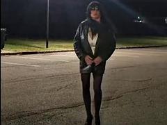 Grosse titten, Crossdresser, Dildo, Absätze, Lingerie, Im freien, Transfrau, Solo