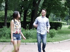 Good-looking Aleksandra meets him in the park for sticky creampie fun