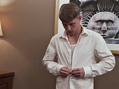Powerful bareback gay bricklayer fucks twinks skinny ass in the office