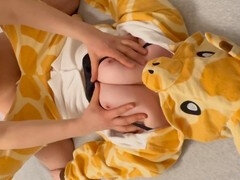 Cute skinny girl Nofacerss tears her onesie pajamas for a rough ride