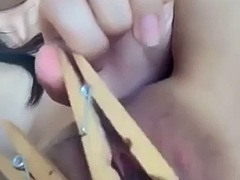 Briana with small tits toying herself by the pool