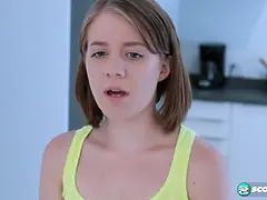 Our stud gets busted sniffing Dakota Burns' panties. She digs it, so she sucks and fucks him until she gets a facial.