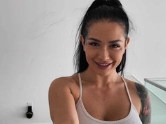 Big tits, Blowjob, Brunette, Doggystyle, Handjob, Massage, Tattoo