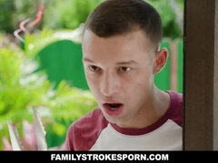 Selena Love celebrates the 4th of July sucking her stepbrother Johnny's huge dick behind their stepmom Lolly Dame's back.