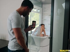 浴室, デカパイ, 茶髪の, 開帳, ハードコア, 裸, オマンコ, ウェブカメラ