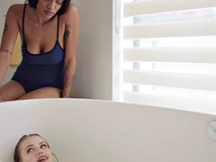 Lustful Scarlett Saige and ebony Julie Kay interracial lesbian sex