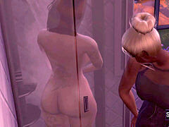 浴室, デカ尻, レズビアン, 魅力的