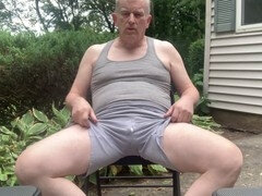 Elderly man enjoys outdoor wank and releases a gay cumshot
