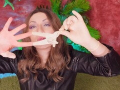 Sensual ASMR experience with sexy spandex gloves ripped by Arya Grander