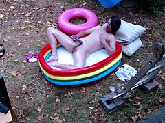 Amateur, Británico, Europeo, Aceite, Al aire libre, Solo, Tetas, Vibrador