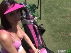Carina Roman's big tits get covered in jizz after intense fuck and a rough round of golf