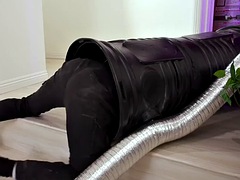 Cock sucking twink gets fucked bareback by hairy stud after getting stuck