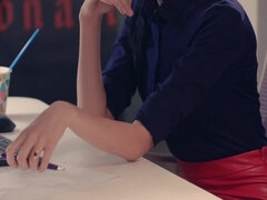 お尻, ディルド, オフィス, オマンコ, ペニスバンド, ティーン, オッパイの, おもちゃ