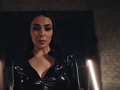 Fucking latex covered babe Milan Cheek in POV foot fetish session