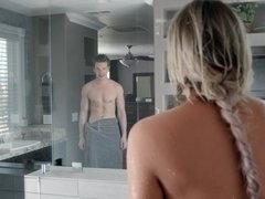 美女, ブロンド, フェラチオ, 浮気者, バック, 顔射, 彼女, レズビアン