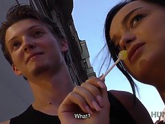 Erica Black's cuckold POV - A skinny babe gets picked up and fucked for cash
