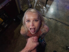 Phoebe Blue gets cum in her mouth in POV