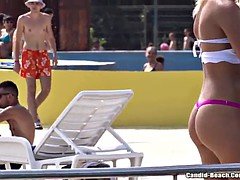 Amateur, Nana, Plage, Bikini, Adolescente, Serré, Nénés, Voyeur