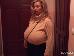 Big Boober Stripping in the hallway - Mature