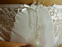 Milfs jerk boy cock-he cumshots white panties