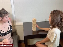 Daphne Brooks & Celestina Blooms Play Naughty Truth or Dare Jenga - Lesbian Teens Strip & Kiss