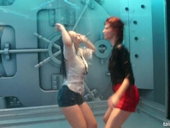 Enthousiasteling, Lieveling, Blond, Bruinharig, Zoenen, Leer, Feest, Douche