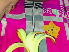 Desi Bhabhi Fucks Hard with Banana - Tight Pussy & Creampie Finish