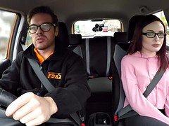 Nice ass redhead rides fake instructor in car