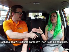 Busty student driver rides teachers cock before blowjob