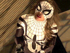 costume play SpiderMan trio lesbos