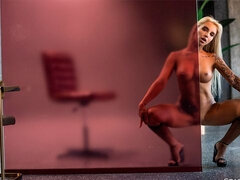 Sensual blonde with big boobs AbbyQ shows off her goods