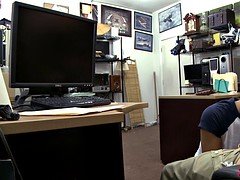 Slim gal with glasses banged by pawn guy