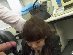 Asian cuite gives blowjob in the office