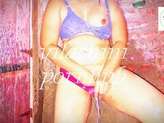 Asiatique, Salle de bains, Gros cul, Noire, Brunette brune, Rondelette, Chatte, Solo