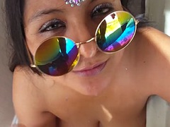 ぽっちゃり, デカパイ, エロティック, 淫乱熟女, 公共, オッパイの