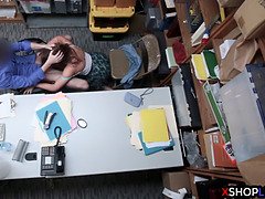 Chubby teen caught stealing and fucked by a security guy