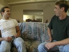 バイセクシャル, カップル, 手コキする, シゴき, オマンコ, ストッキング, 三人, オッパイの