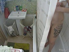 Chica, Tetas grandes, Coño, Ducha, Tetas, Voyeur, Camara web