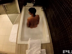 Braunhaarige, Frau, Hd, Dusche, Solo, Tätowierung