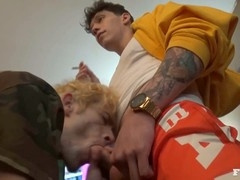 Group action with a well-endowed man enjoying oral pleasures